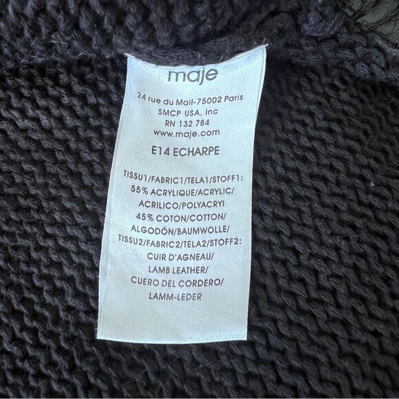 MAJE Black Knit Cardigan with Leather Sleeves Size S - Picture 8 of 8